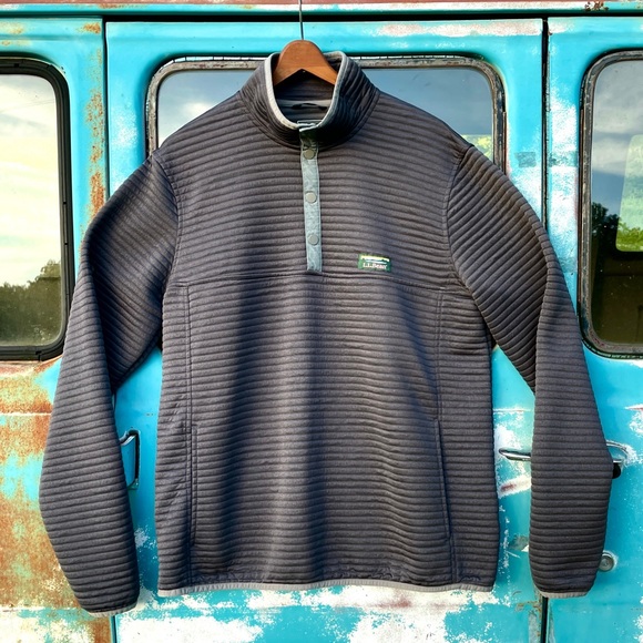 L.L. Bean grey snap quilted pullover sweater men’s size large tall - Picture 1 of 7